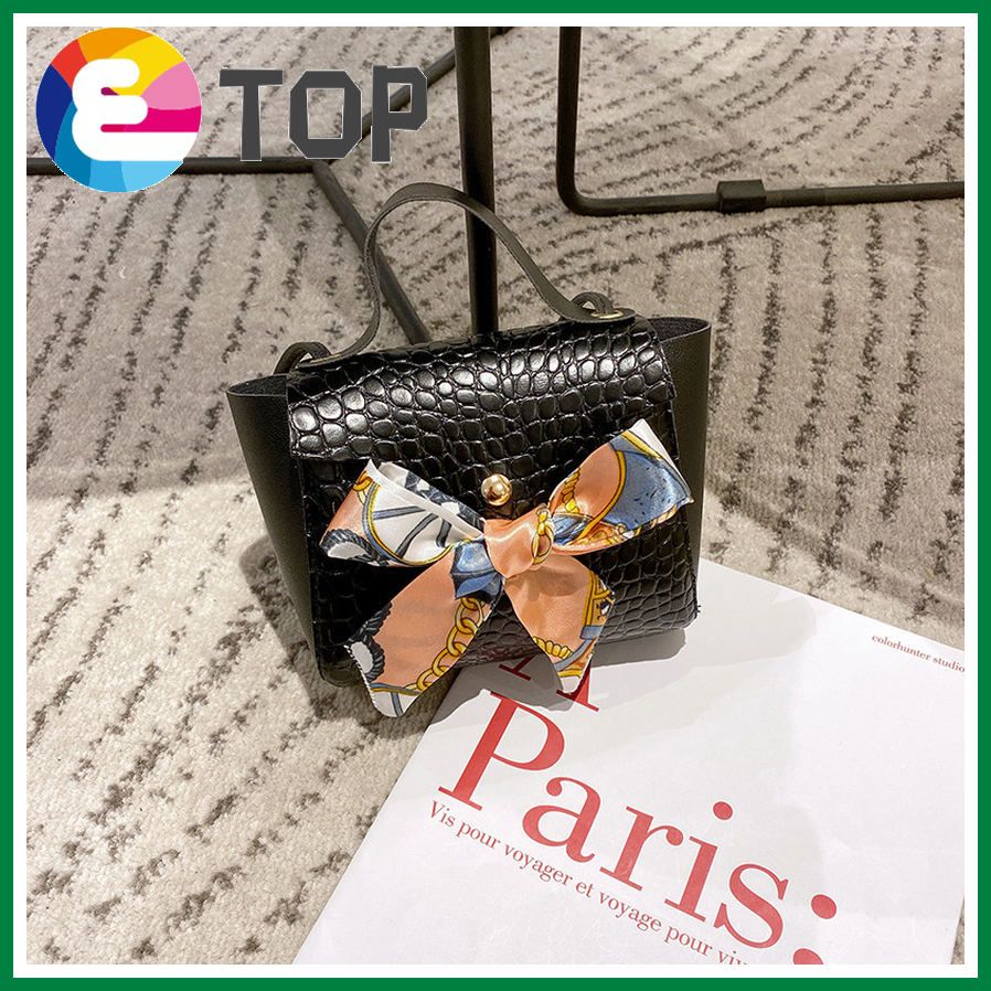 Korean catfish bag autumn crocodile pattern bow silk scarf bag one-shoulder portable bag