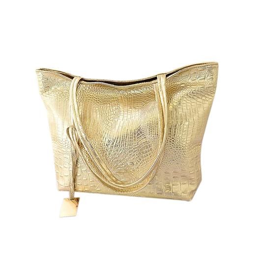 Shoulder Bags Hot Casual Crocodile Women Big Tote Bag Ladies Handbags Bags For Women（Gold）