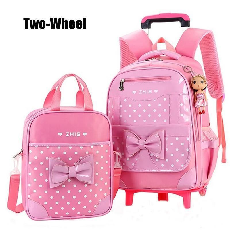 2 wheel Set of 2 bows Polka Dot Student Handbags Backpack Trolley Backpack #2 wheel