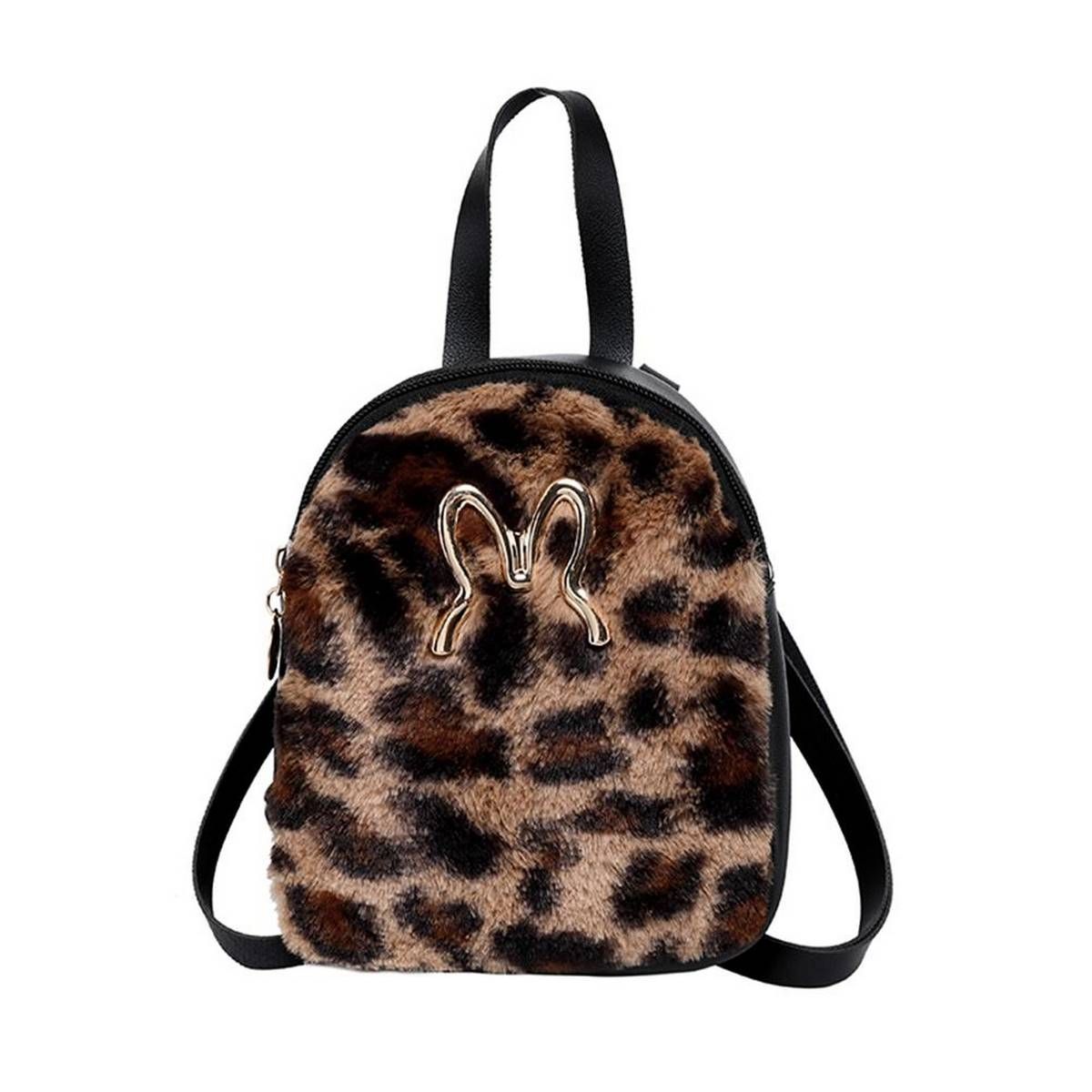 Women Leather Plush Backpack Splicing Color Mini Girls School Shoulder Bag
