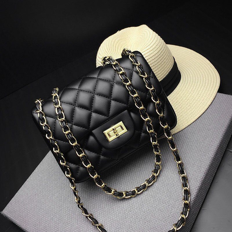 Black Women Shoulder Bag Crossbody Chain Clutch Bags Plaid Handbag Quilted Sac A Main C Flap Leather Small Messenger Bag