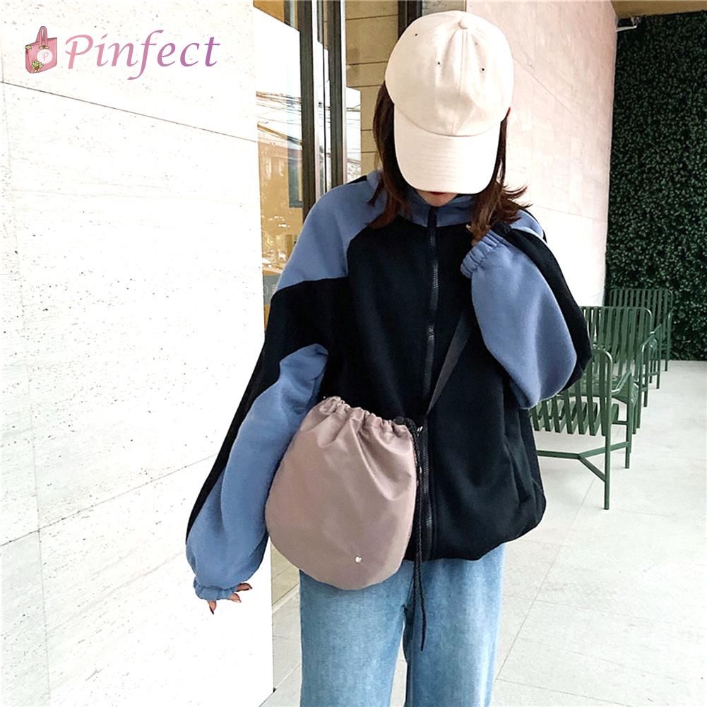【BestGO】Fashion  Fashion Nylon Crossbody Bags Drawstring Casual Solid Color Shoulder Messenger Handbag for Men Women