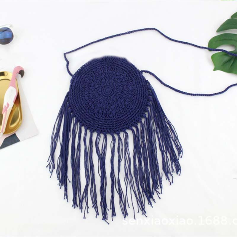 Fashion Women Round Straw Beach Bag Casual Handmade Woven Shoulder Bag Bohemian Spring Summer Vacation Raffia circle Rattan Bags