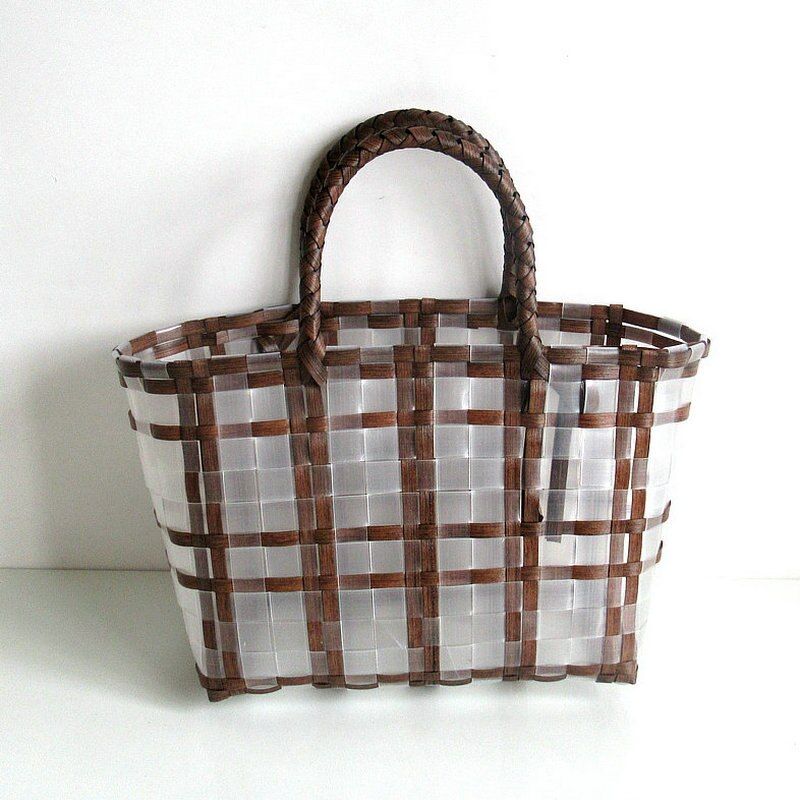 New transparent plastic woven bag waterproof shopping basket beach bag vegetable basket rural style leisure bag
