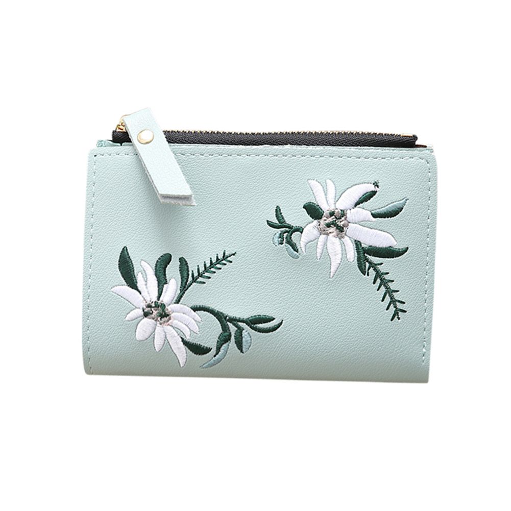 Yfashion Ladies ni Folding Purse Embroidered Flower Pattern Zipper Wallet Card Holder
