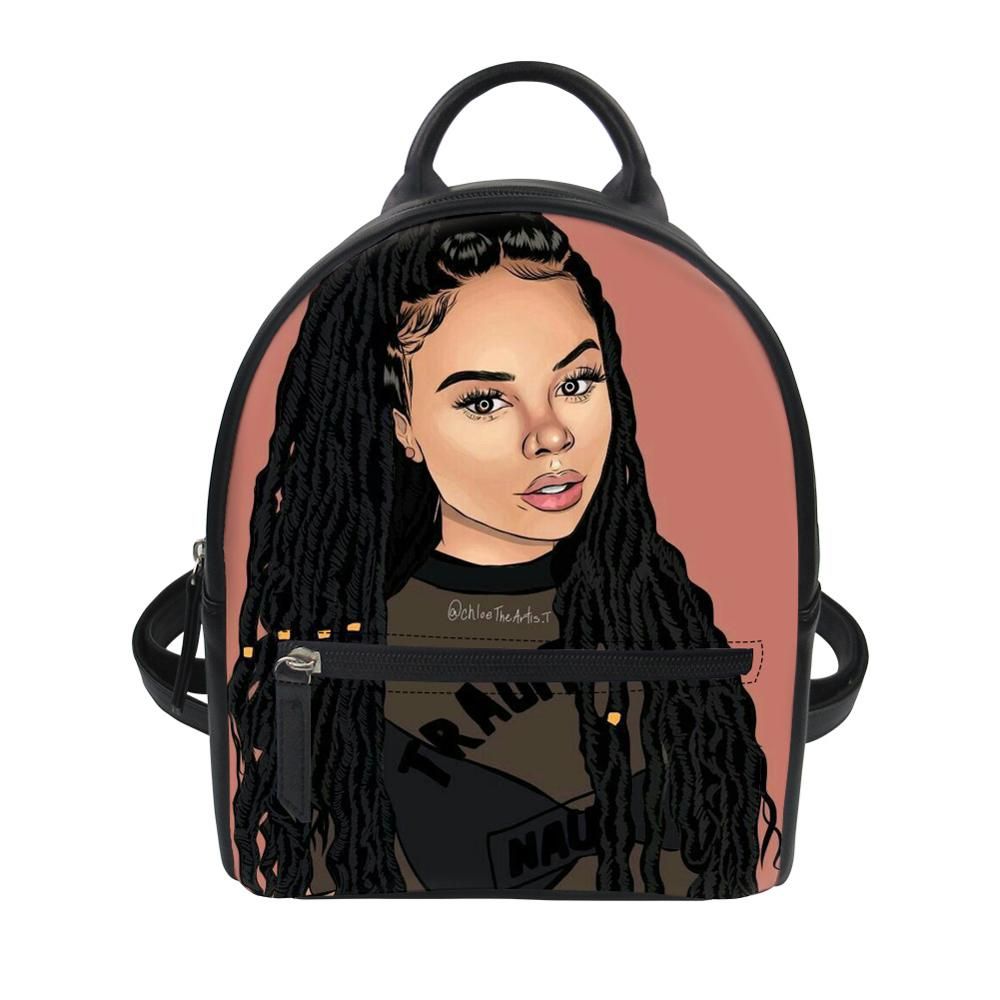 FORUDESIGNS Backpacks Women Black Art African Girls Bookbag Ladies Luxury PU Leather Backpack Females Mini Shoulder Bags Bolsa
