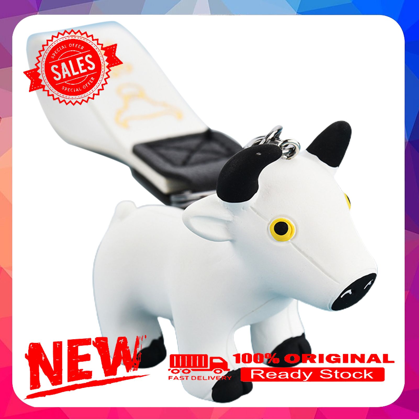 Solid Color Cartoon Cow Cattle Mascot Keychain Key Holder Bag Pouch Decor Pendant