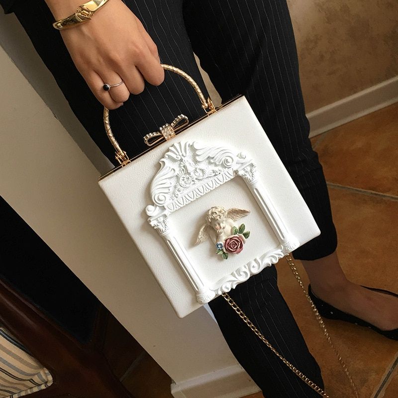 Alasir  Baroque Style Women Handbags Retro Angel Embossed Hand Bag Luxury Box Bag Female Pearl Chain Suitcase Bag Shoulder Bag
