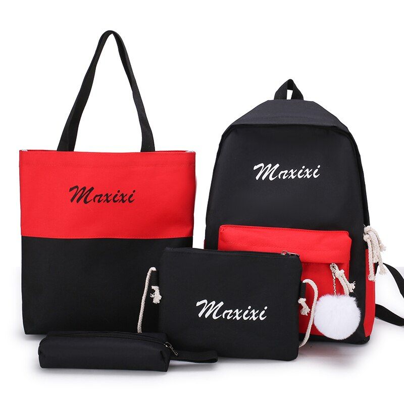 Adisputent 4 Pcs/set Women Casual School Backpacks Schoolbag Teenagers Girl Student Book Bag with Shoulder Bag Case High Quality