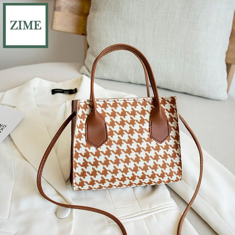 ZIME Winter Korean version of printed checkered color matching bag shoulder diagonal portable anti-theft female bag