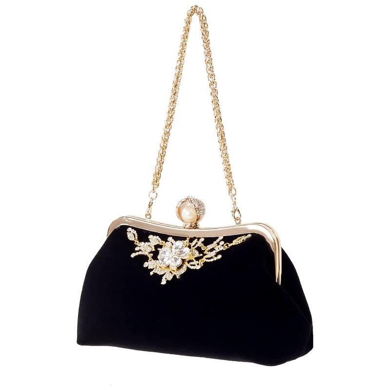 Female Diamond Pearl Handbag Vintage Crystal Flower Evening Bag Wedding Party BriClutch Bag Purse