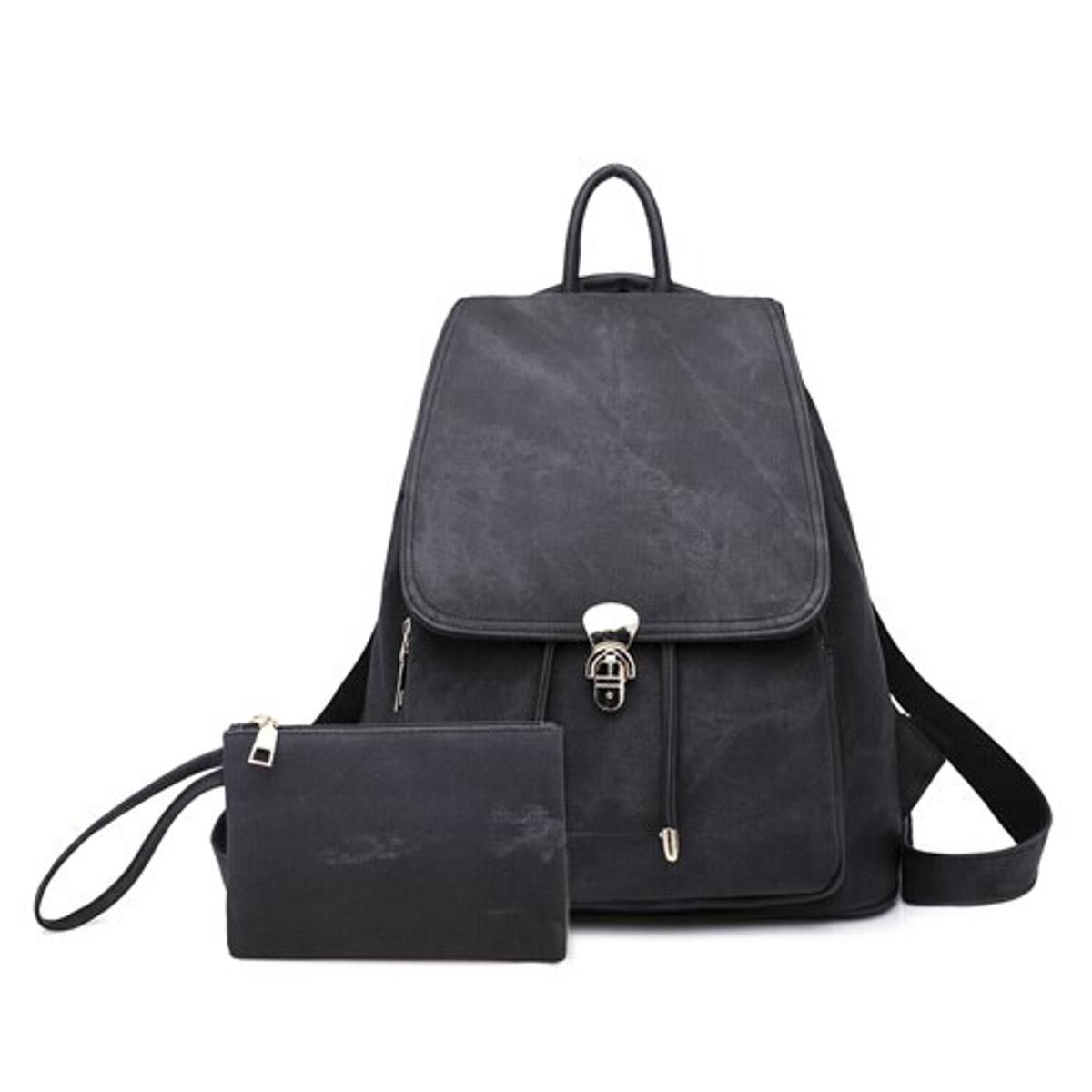 DIDABEAR Fashion 2pcs Set Bag Women Leather Backpack School Backpacks For Teenage Girls Female Rucksack Bolsas Mochilas Black