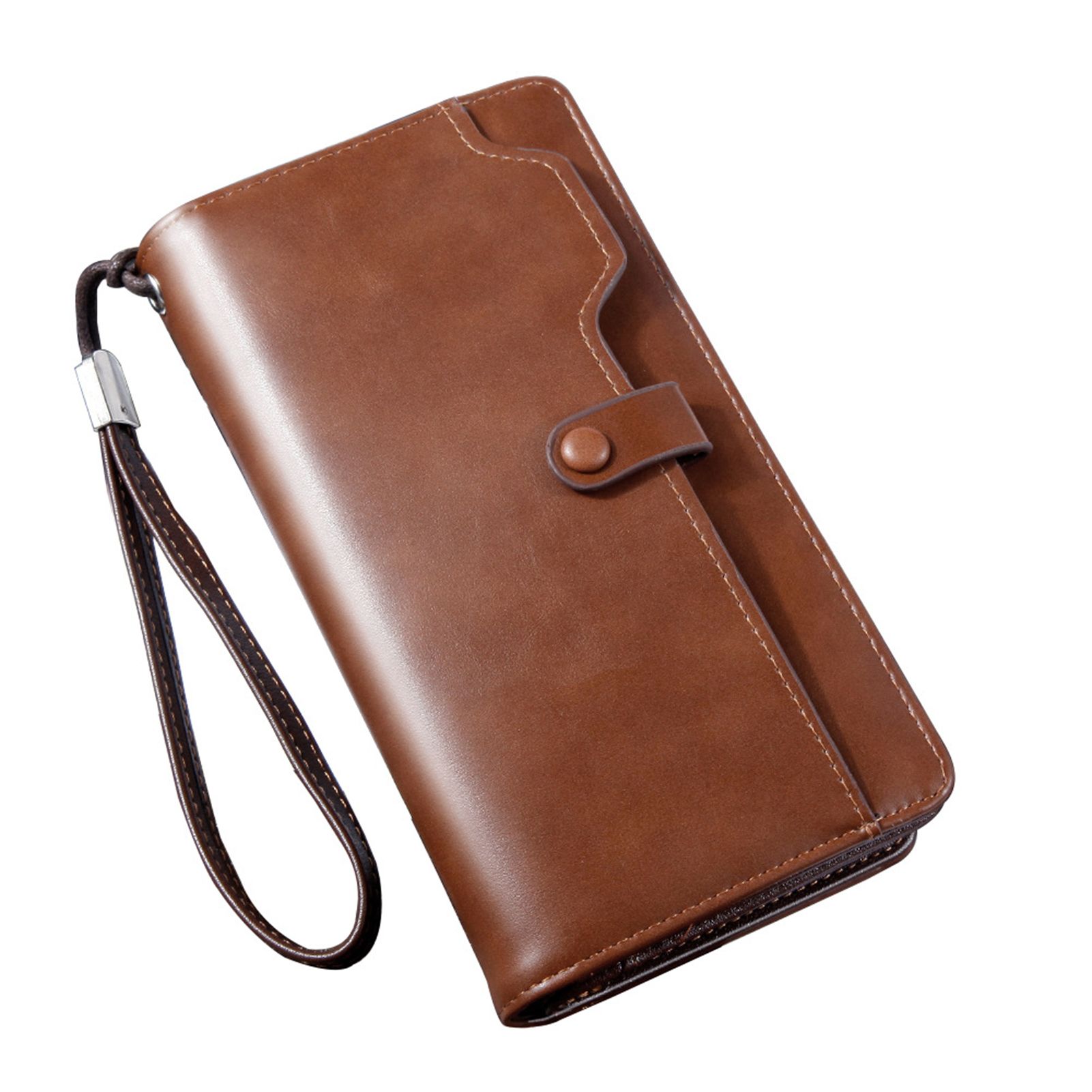 Men Faux Leather Multi Card Slot Long Wallet Two Compartments Zipper Clutch