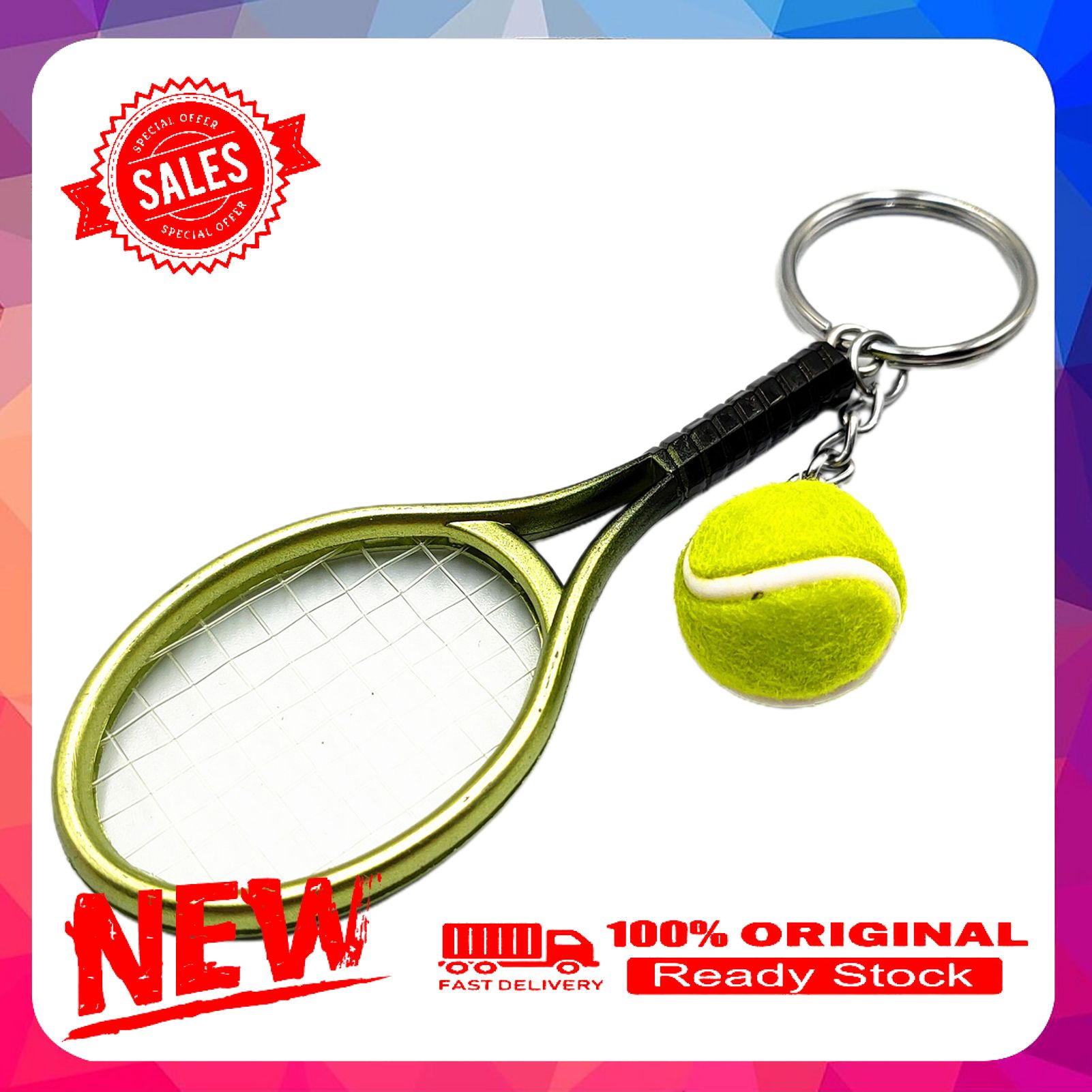 Mini Tennis Racket Ball Keychain Pendant Bag Key Ring Accessories