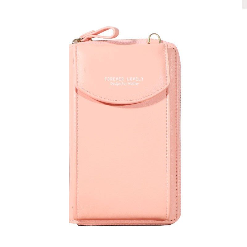 Women Wallet Solid Color Leather Shoulder Straps Shoulder Bag Mobile Phone Big Card Holders Wallet Handbag Pockets girls