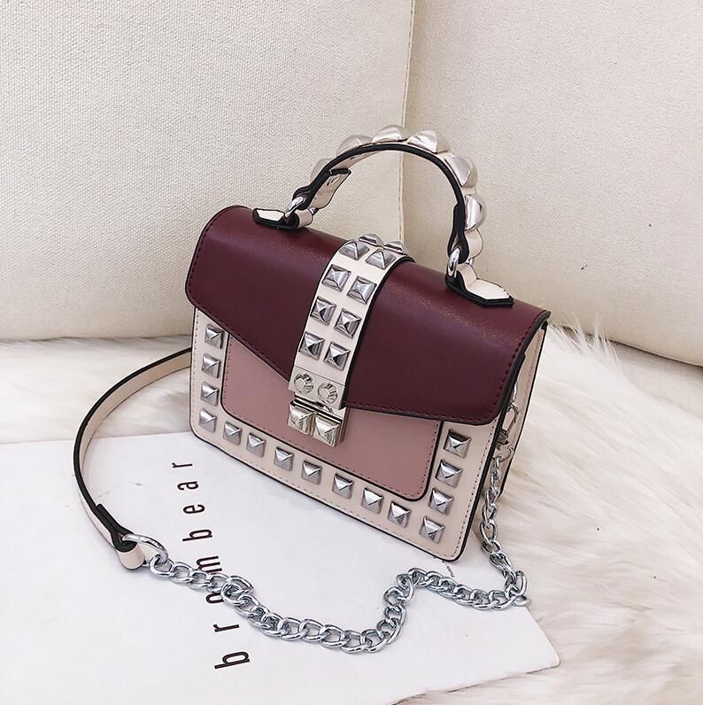 CROWDALE  shoulder bag messenger bag of women fashion rivet Ladies PU leather flap bag Female handbag red Chain cross body bags