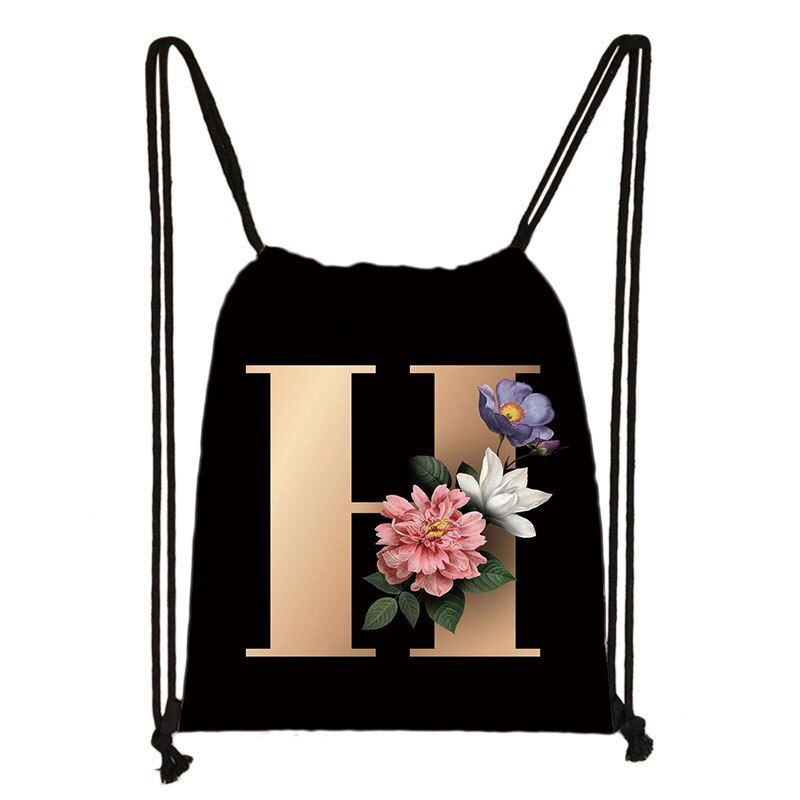 26 Initials Flower  Drawstring Bag Girl A-Z Letter Travel School Backpack Kid Birthday Baby Shower Gift Bag Supplies