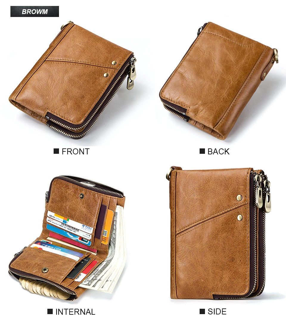 KAVIS Rfids Crazy Horse Leather Wallet Men Small Walet Portomonee Male Cuzdan Short Coin Purse PORTFOLIO Card Holders