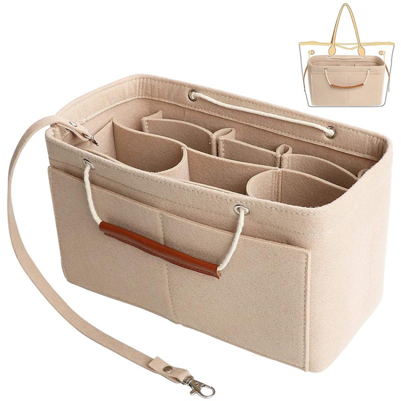 EverToner Cosmetic Bags Felt Cloth Handbag Organizer Insert Bag Travel Inner Purse Portable Make up Organizer Fits Speedy Neverfull
