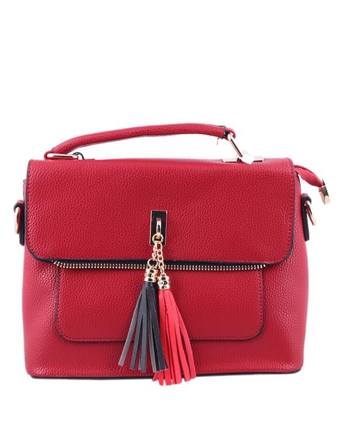 Pu Leather Hand Bag - Red