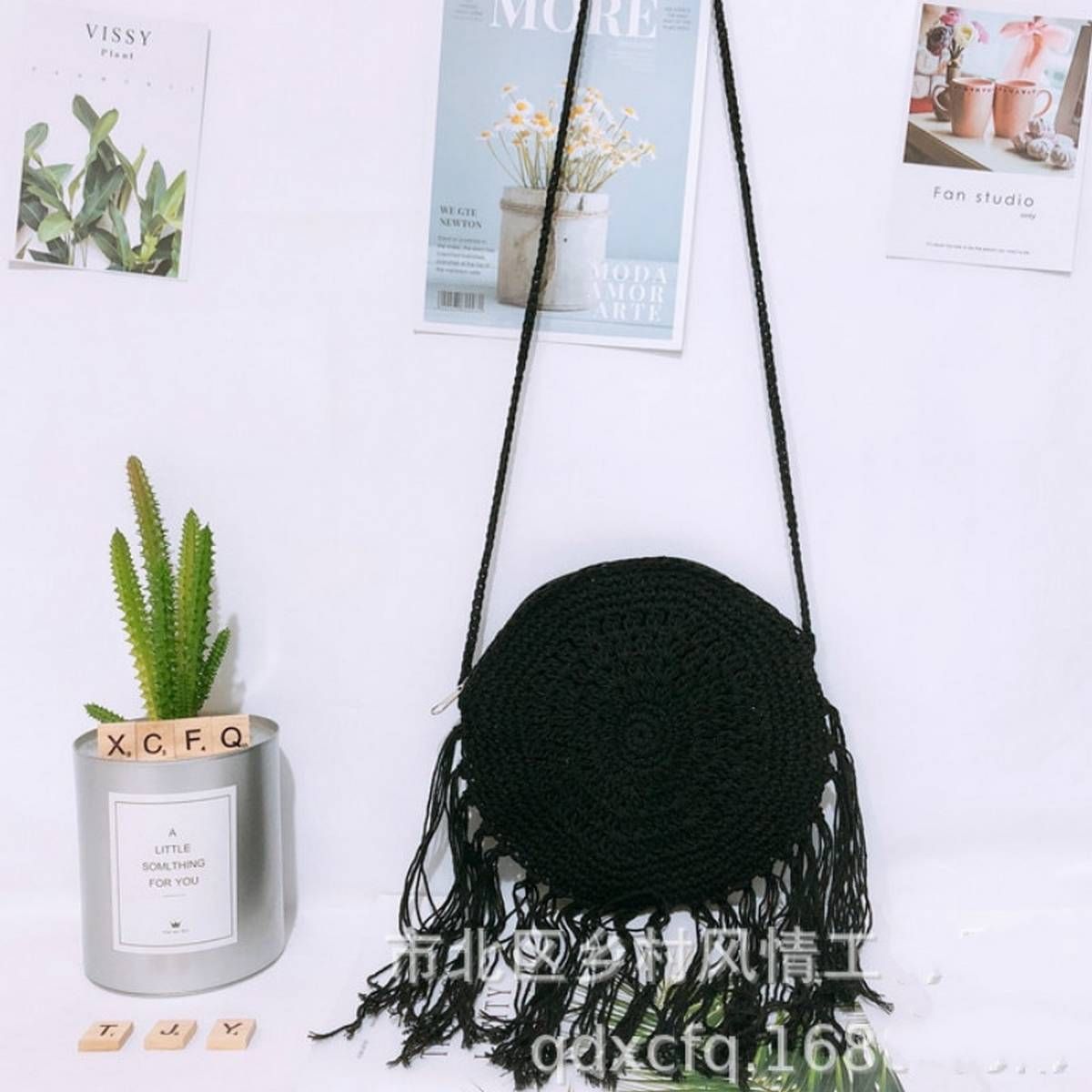 Round Straw Bag Tassel Summer Boho Beach Crossbody Bag For Women 2021 Fashion Woven Rattan Messenger Bags Handbag