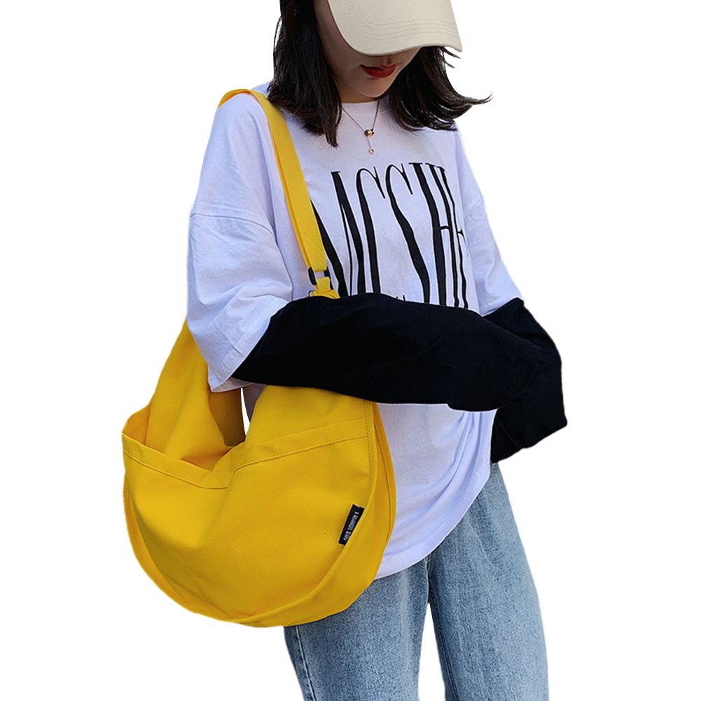 Yfashion Lady Fashion Shoulder Bag Crescent Moon Solid Color Canvas Crossbody Satchel