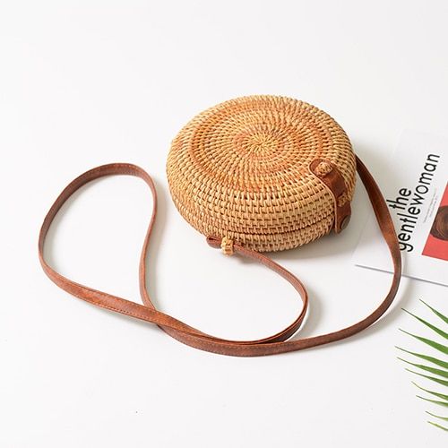 Yogodlns 2021 Round Straw Bags for Women Summer Rattan Woven Beach Bag Handmade Weaving Crossbody Shoulder Bag Bohemia Handbag