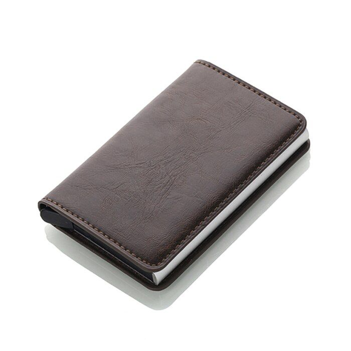 RFID Blocking Vintage Leather Credit Card Holder Men Aluminum Business ID Card Case Automatic Male Metal Cardholder Wallet