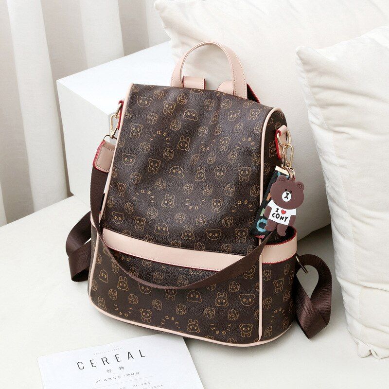 2020 Backpack Women Backpack Fashion Women Cartoon Bear Printing School Bag Teenage Girl Children Backpacks Travel Bag JD01081