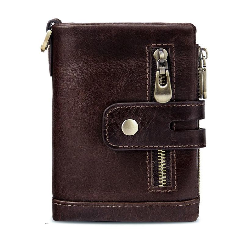 MEN Creator Men's Anti Brush Wallet Multi Function Leather Zipper Retro Crazy Horse Leather Casual Men's Wallet