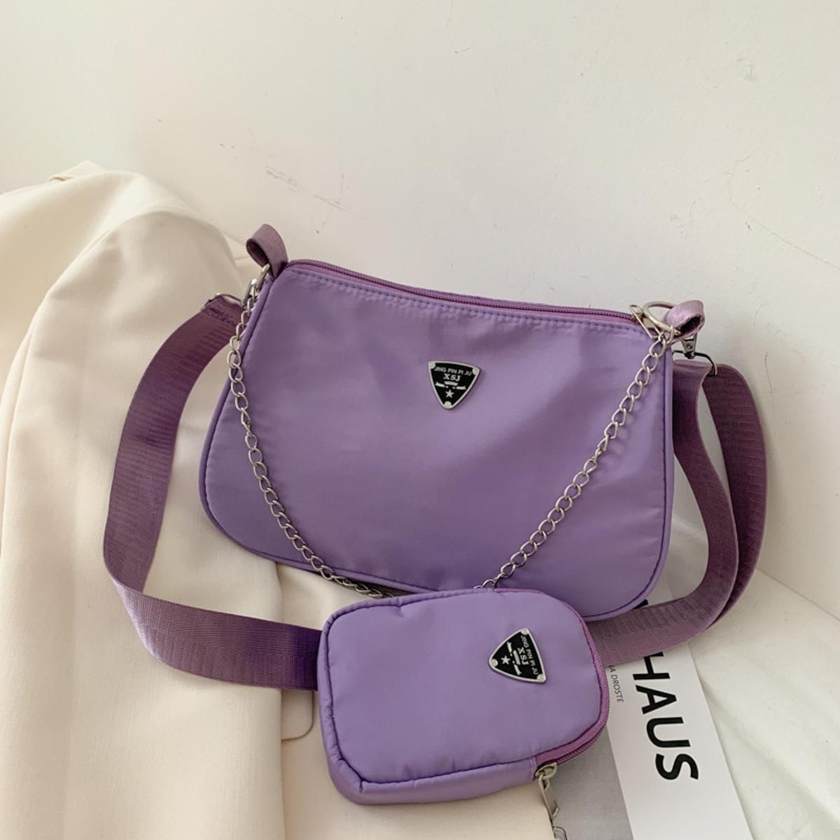 2psc Fashion Chians Shoulder Bag Women Nylon Chians Crossbody Bag Designer Messenger Handbag Advanced Baguette Armpit Bag Hobo(26x8x17cm,)