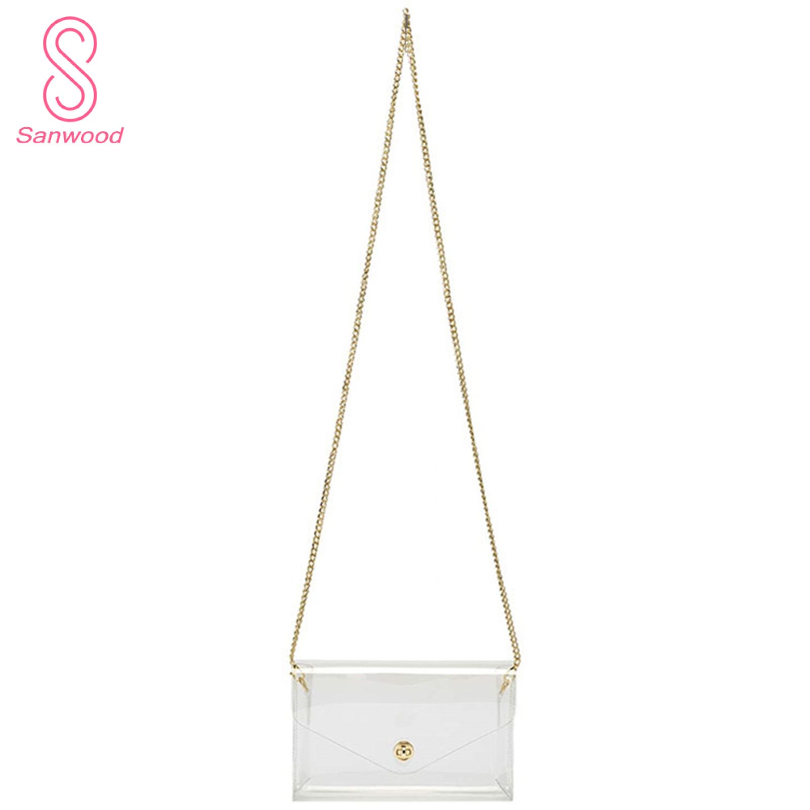 Crossbody Transparent Clear Women Clutch with Golden Hardware