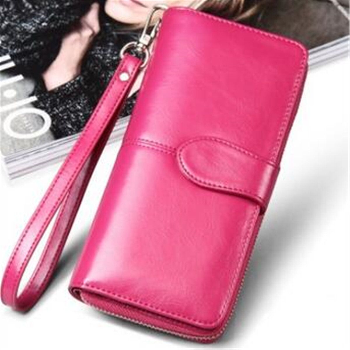 OIMG Vintage Women Men Leather Long Wallet Card Holder Clutch Purse Handbag Phone