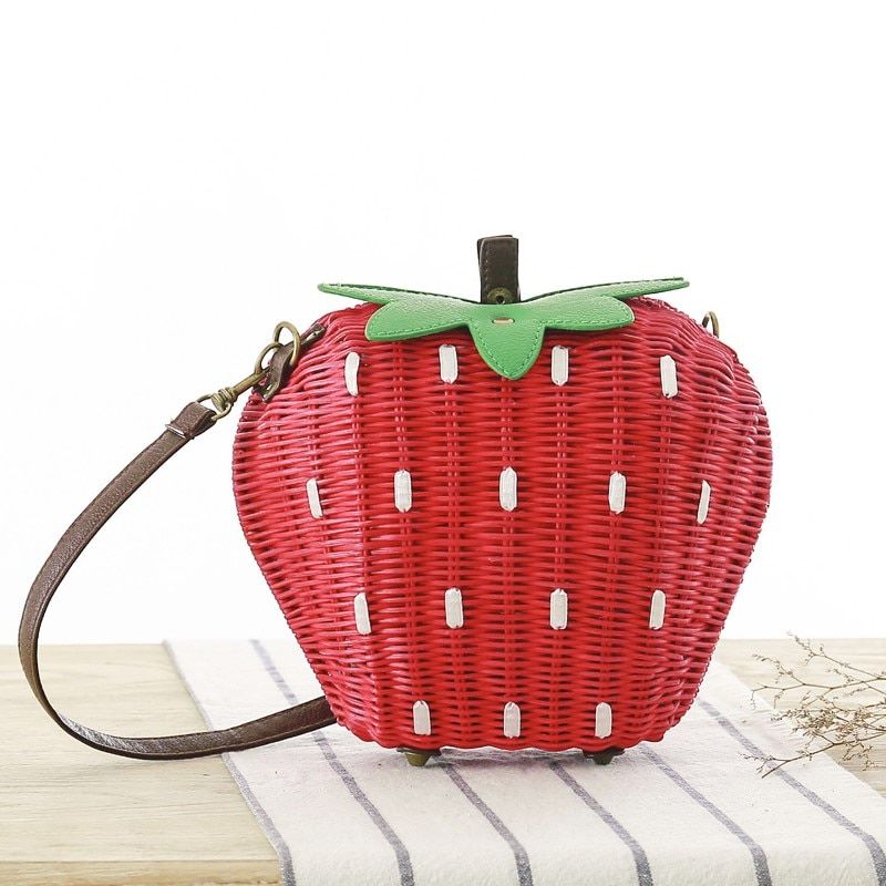 Women Straw Bags Female Summer Beach Shoulder Bag Lady Strawberry Vintage Rattan Weave Handbag Handmade Portable Bolsa SS3126