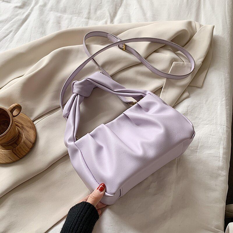 Cute Bag WIth Tie Handle Small PU Leather Crossbody Bags For Women 2021 Simple Elegant Shoulder Handbags Female Travel Totes
