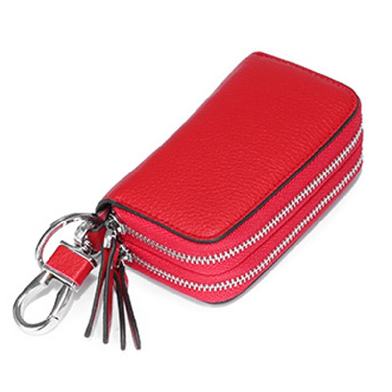 Business Card Holder Prevent RFID Credit Card Holder Wallet Women/Men Double Zipper Card Case(Red)