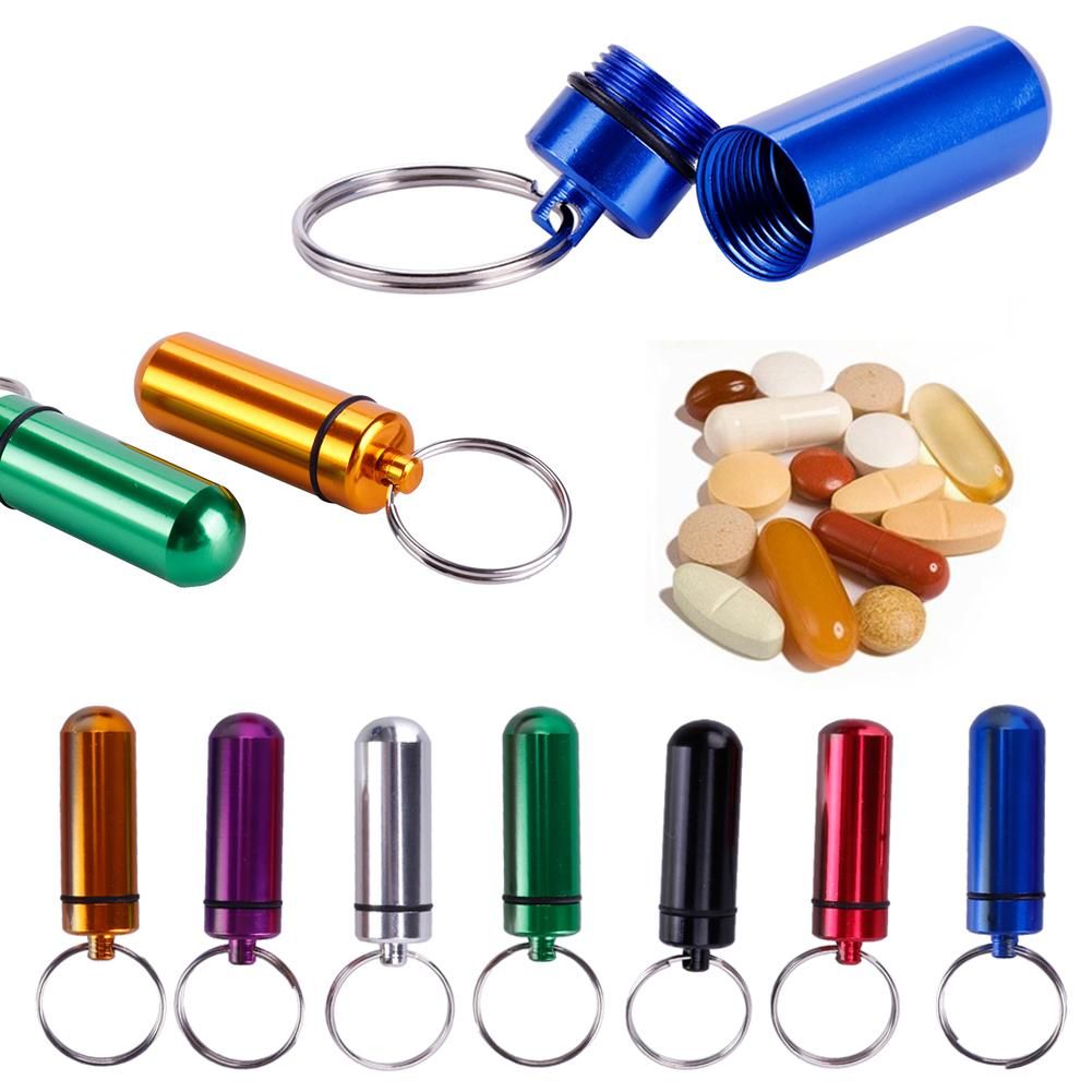 1pcs  Box Bottle Holder Convenient WaterProof Aluminum Container Keychain  Case Lots