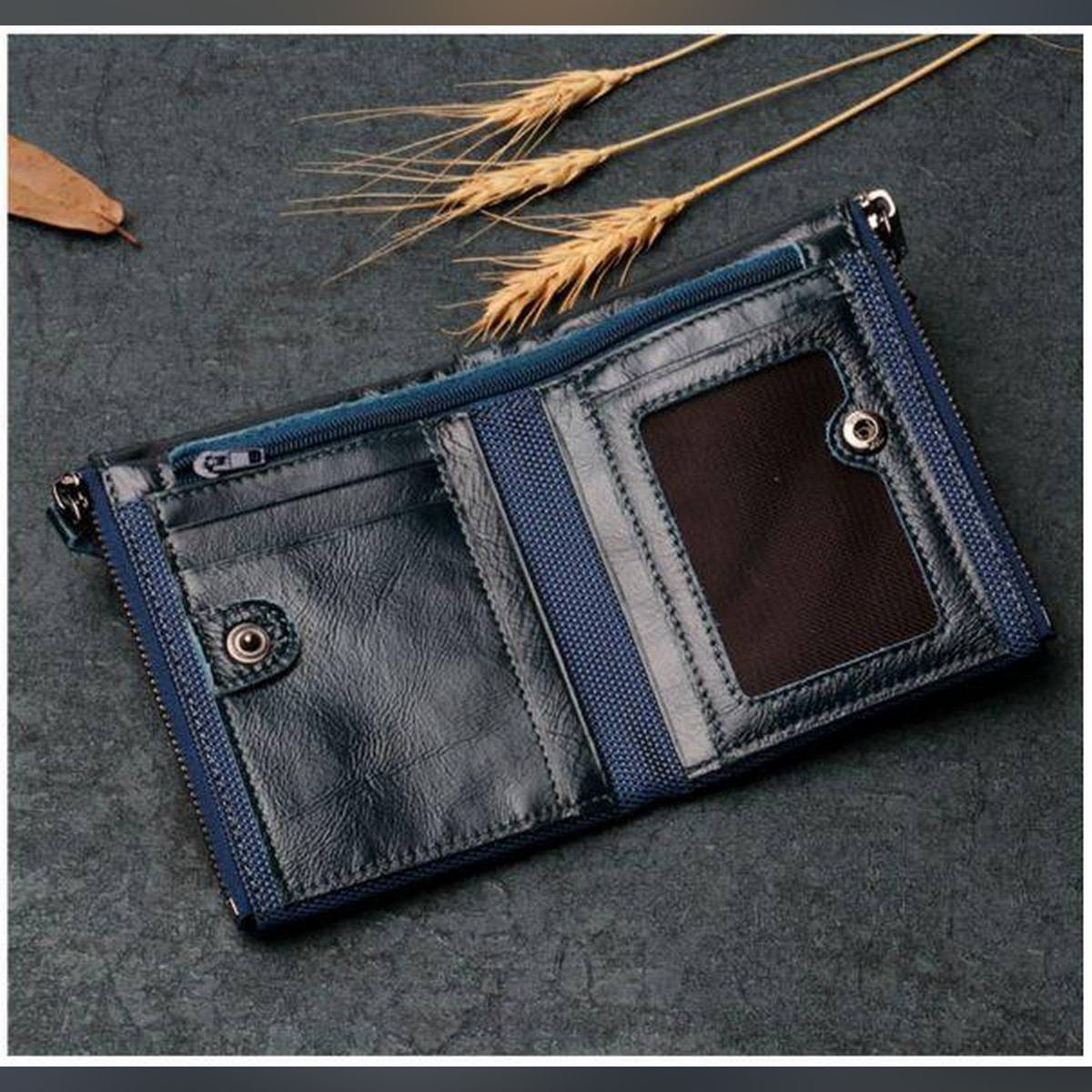 Two Zipper Leather Pockets Wallet for Men