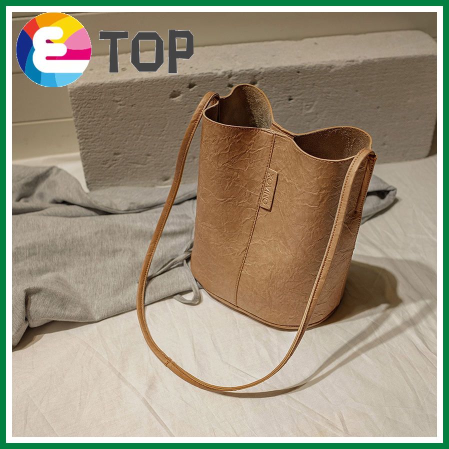 Women's bag fold leather bucket bag Korean style ladies messenger one-shoulder shopping bag tide