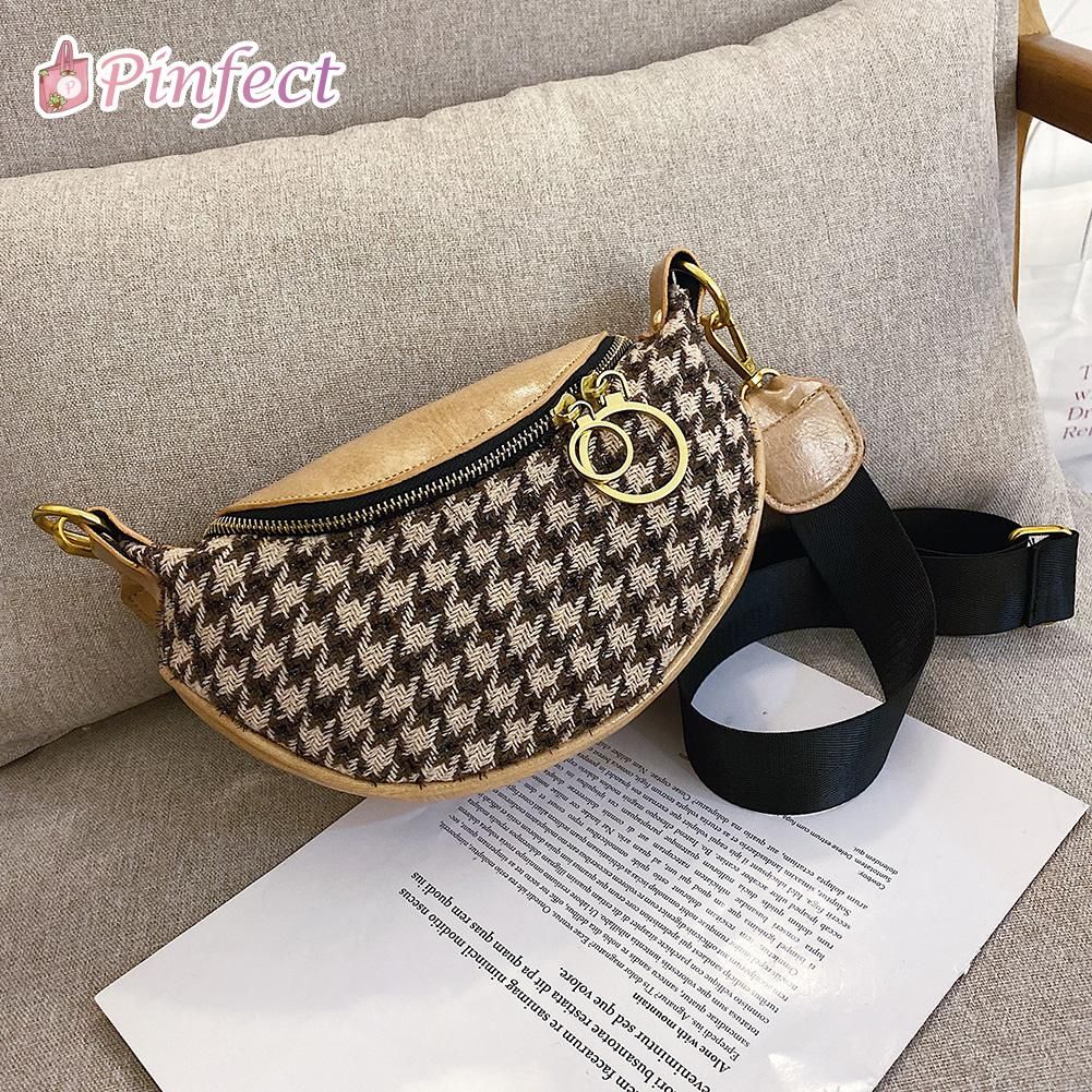 【BestGO】Fashion Women Vintage Elegant Woolen PU Leather Chest Bag Women Plaid Splicing Color Shoulder Crossbody Pack Autumn Winter Money Phone Pouch