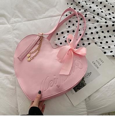 Cute Fashion Red Heart Design Bow Lolita Casual Shoulder Bag Handbag Ladies Totes Bag Women Bolsa Shopping Bag Designer Bag