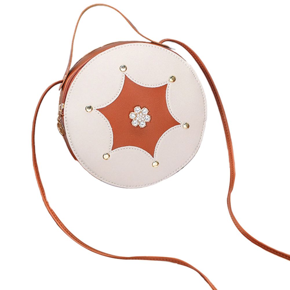 Women Stylish Zip Rhinestone Inlaid Round Shoulder Bag Handbag Crossbody Pouch