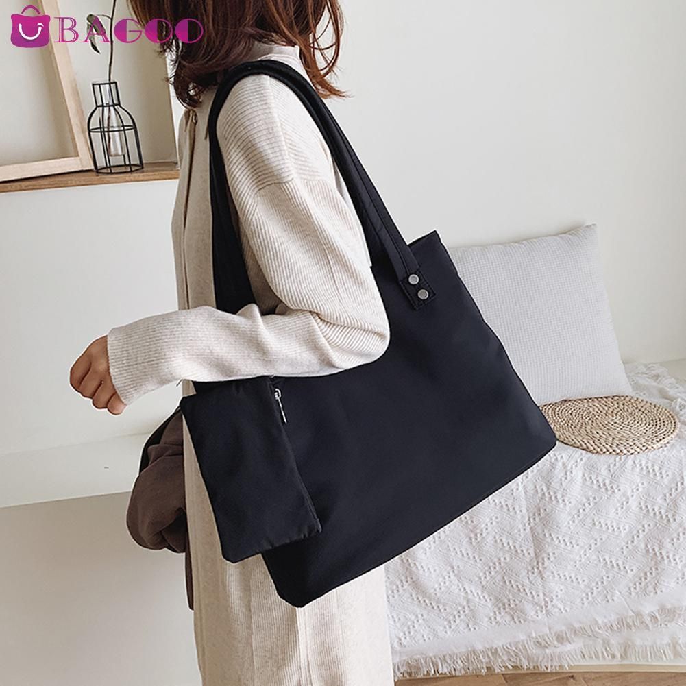 Solid Color Shoulder Handbags Oxford Cloth Women Shopping Totes with Clutch