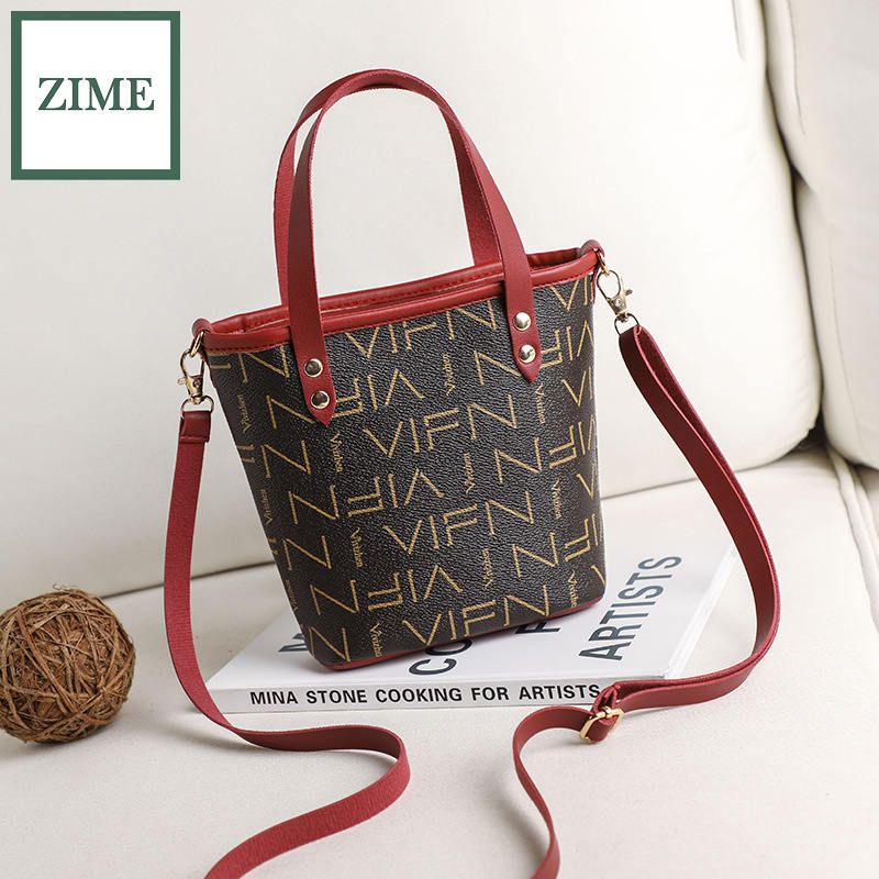 ZIME Female bag summer and autumn style Korean letter printing pattern bucket bag shoulder diagonal ladies handbag