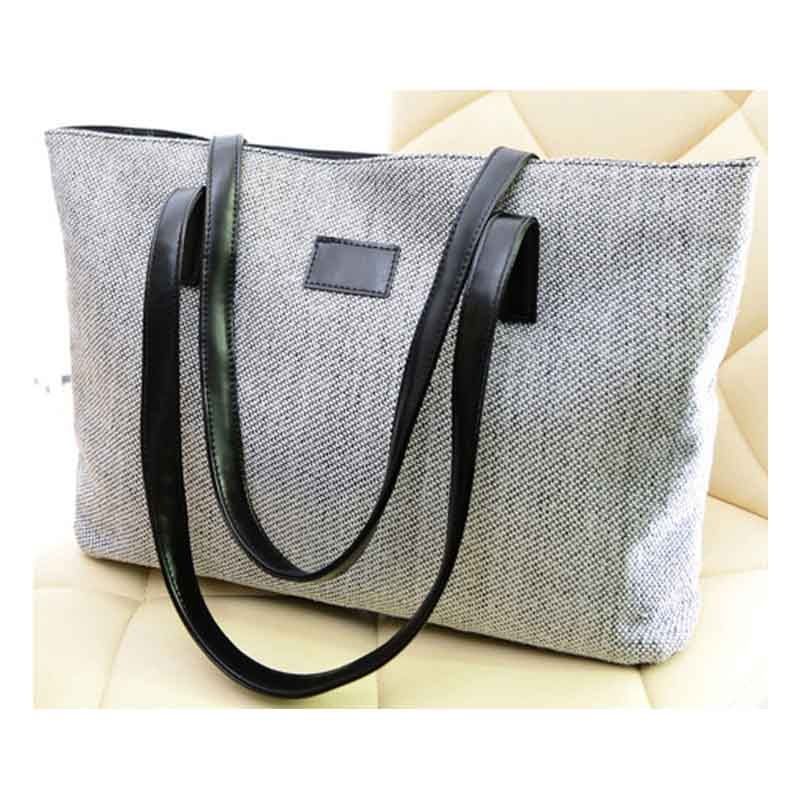 Aosbos New Vintage Women Cotton Linen Handbags Solid Zipper Shoulder Bags Large Capacity Casual Black Handbag for Ladies Girls