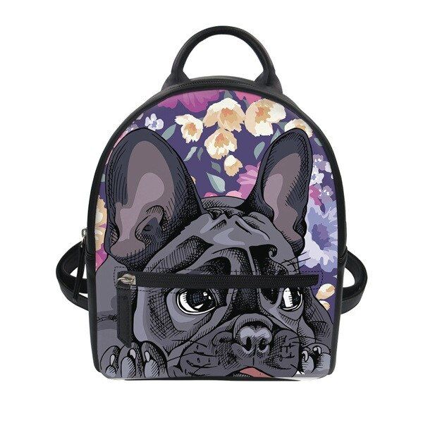 FORUDESIGNS Bulldog Pug Pu Backpack For Women Casual Rucksack Lady Cute Pet Dog Printing Mini Travel Purse Fashion Daypack New