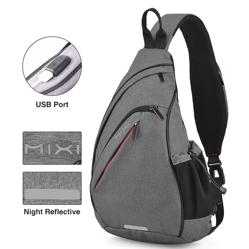 Mixi Men One Shoulder Backpack Women Sling Bag Crossbody USB Boys Cycling Sports Travel Versatile Fashion Bag StuSchool