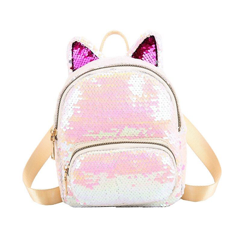 Glitter Sequined Women Backpack Cute Cat Ears Double Shoulder Bag Mini Bling Backpacks Children Girls Sequined Travel Backpack