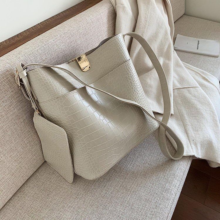 Ansloth Crocodile Bucket Bag Women Bag Vintage Crossbody Bag Ladies Solid Color Composite Bag Female Luxury Bag Handbag HPS778