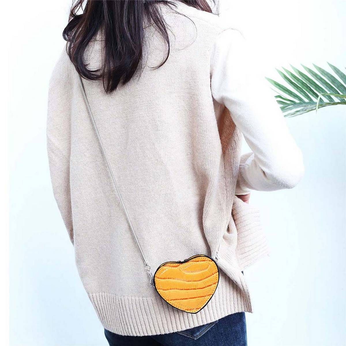Mini Love Heart Shaped Crossbody Bag Stone Pattern Women Chain Lipstick Shoulder Handbag